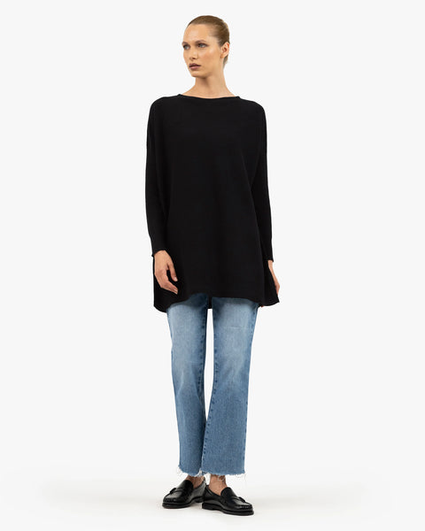 Palazzo Maxi Boat Neck Sweater - Black Cashmere