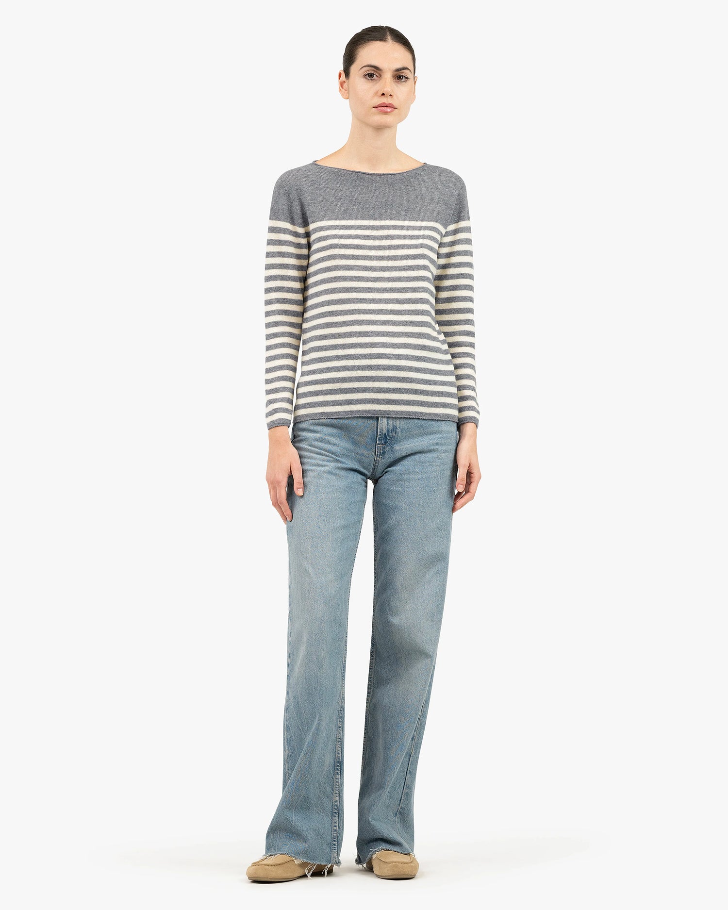 Piuma Boat Neck Sweater - Medium Grey Cashmere