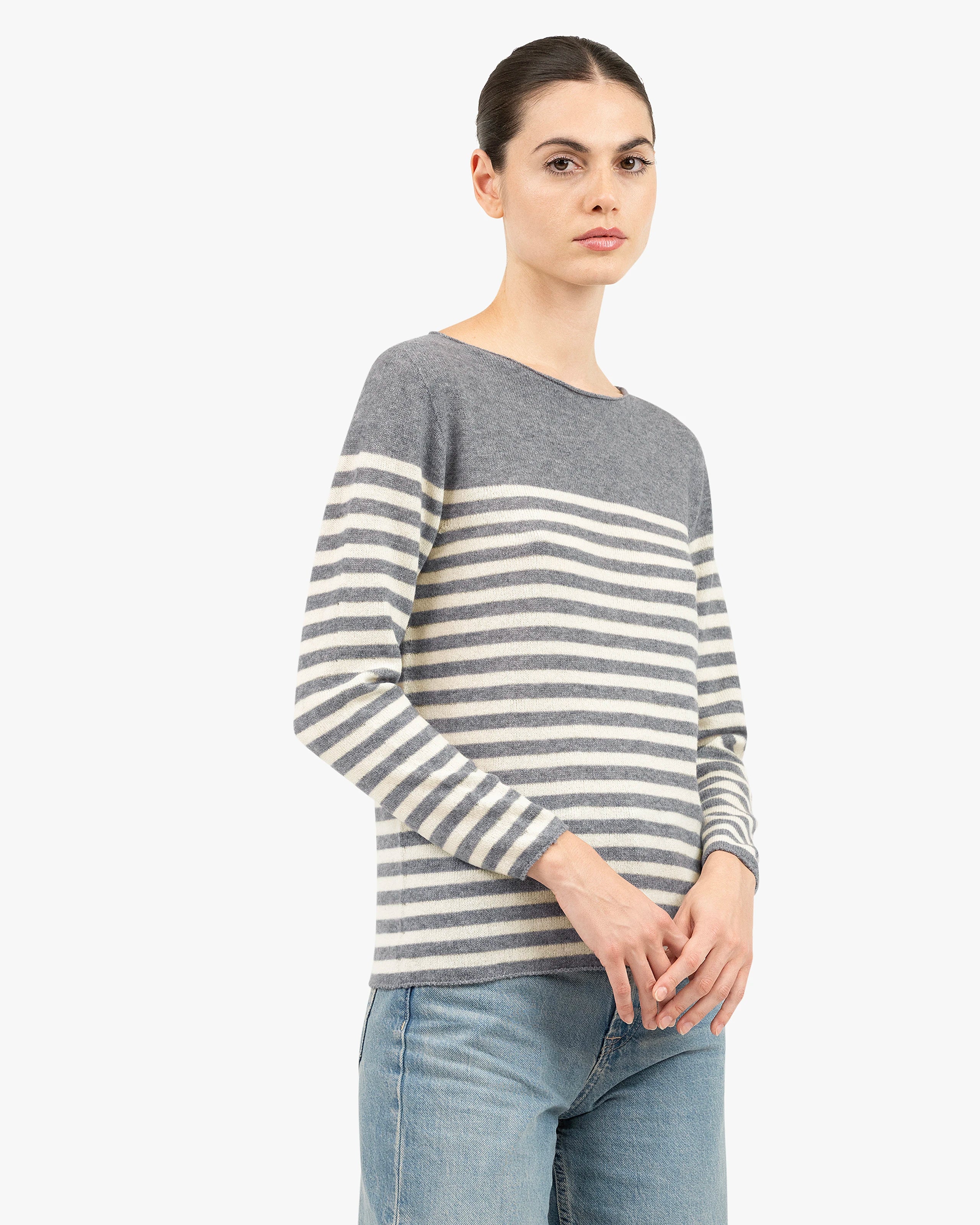 Piuma Boat Neck Sweater - Medium Grey Cashmere