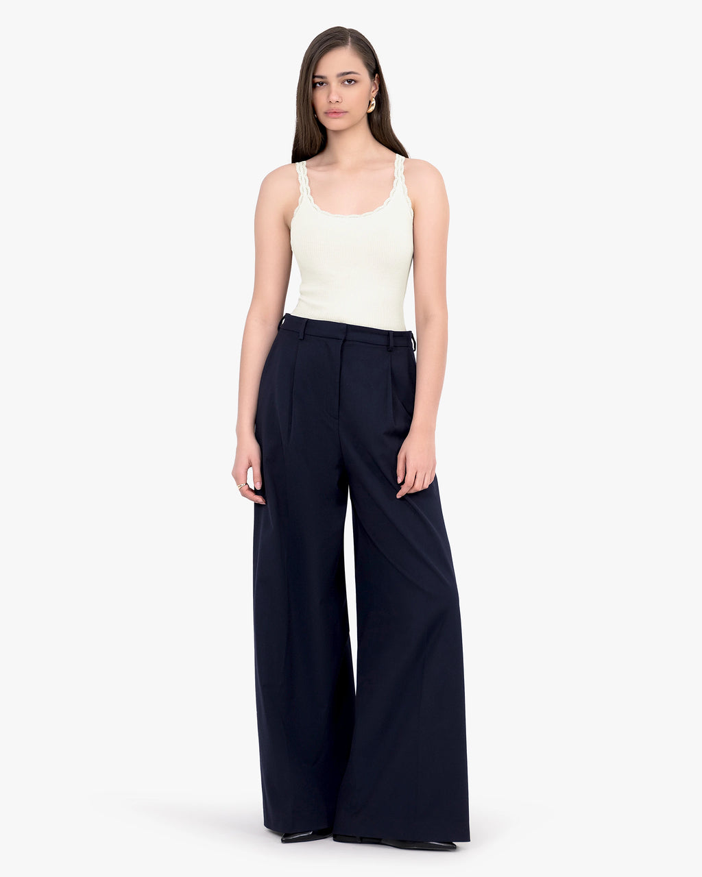 Pleated Lace Top - White Cotone / Seta