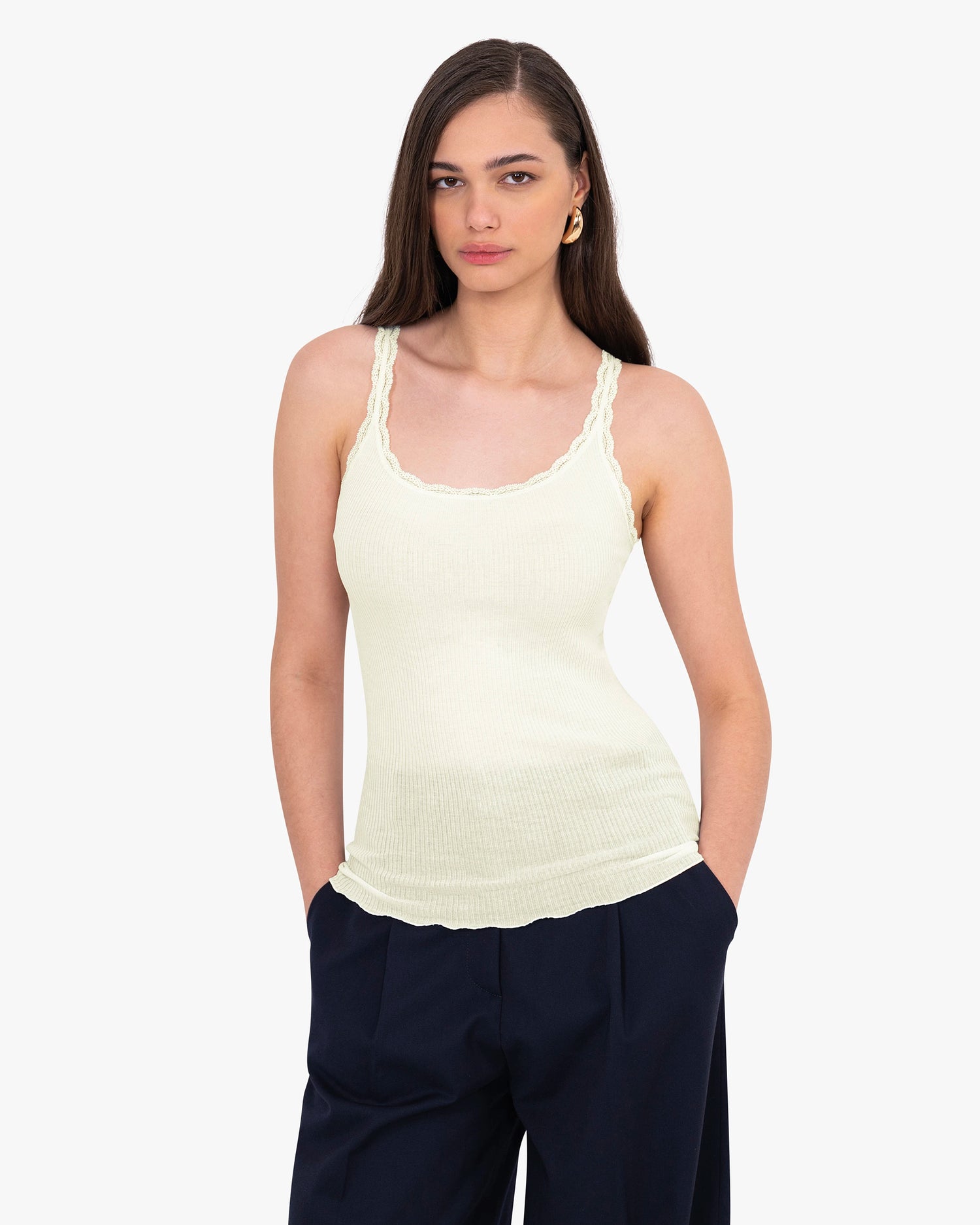 Pleated Lace Top - White Cotone / Seta