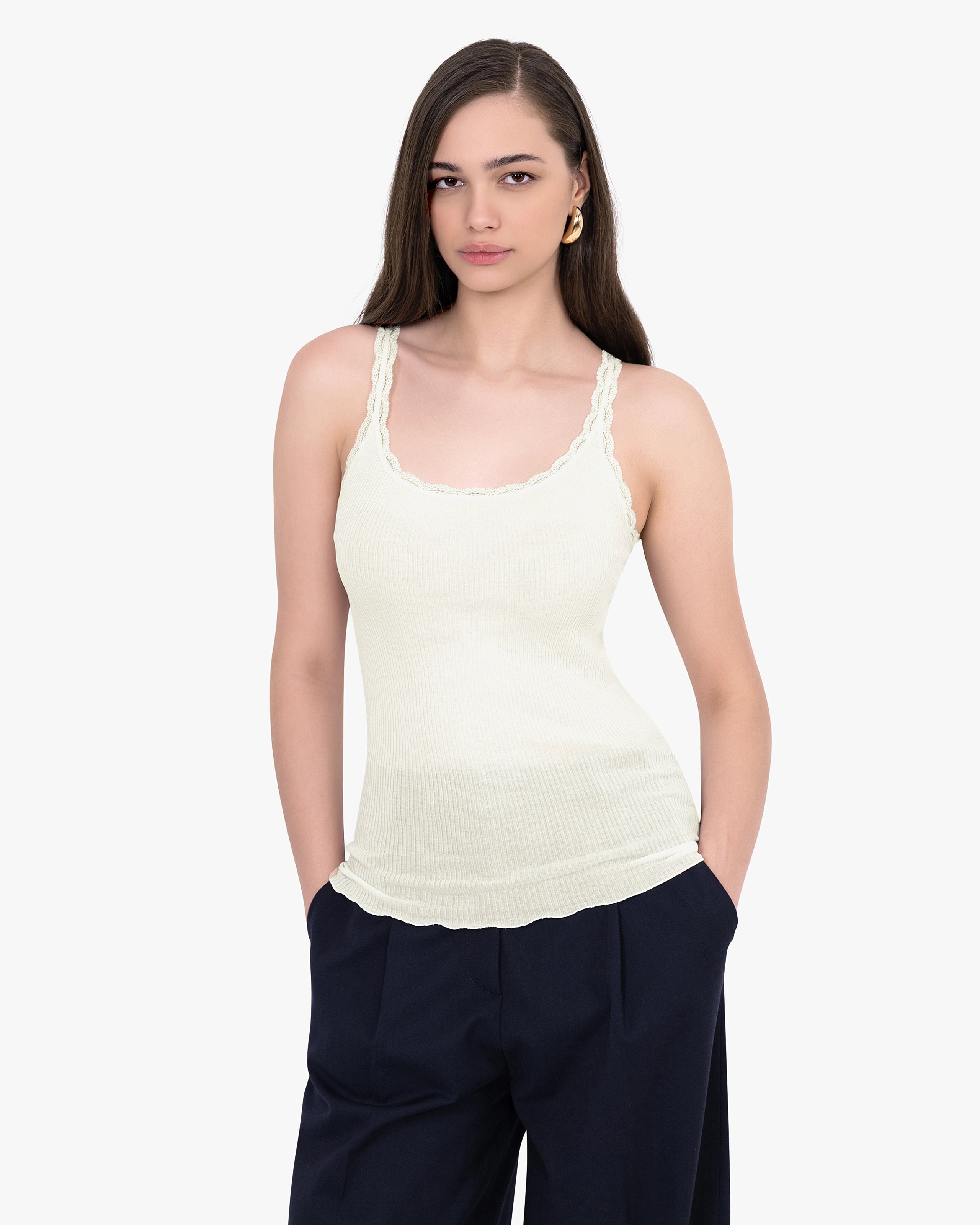 Pleated Lace Top - White Cotone / Seta