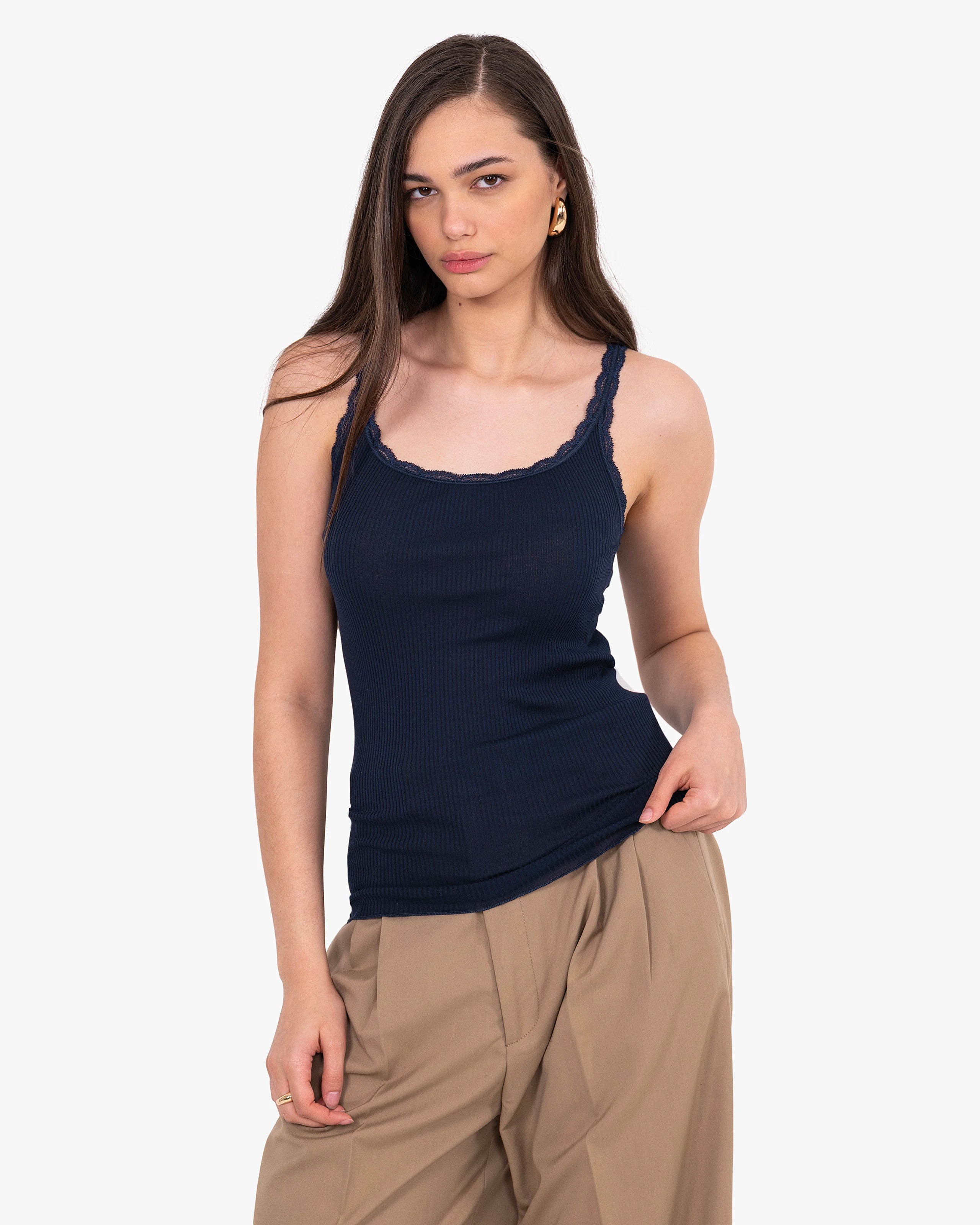 Pleated Lace Top - Blue Cotone / Seta