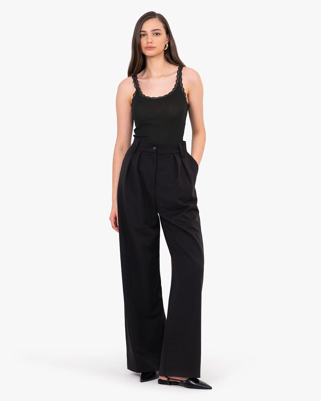 Pleated Lace Top - Black Cotone / Seta