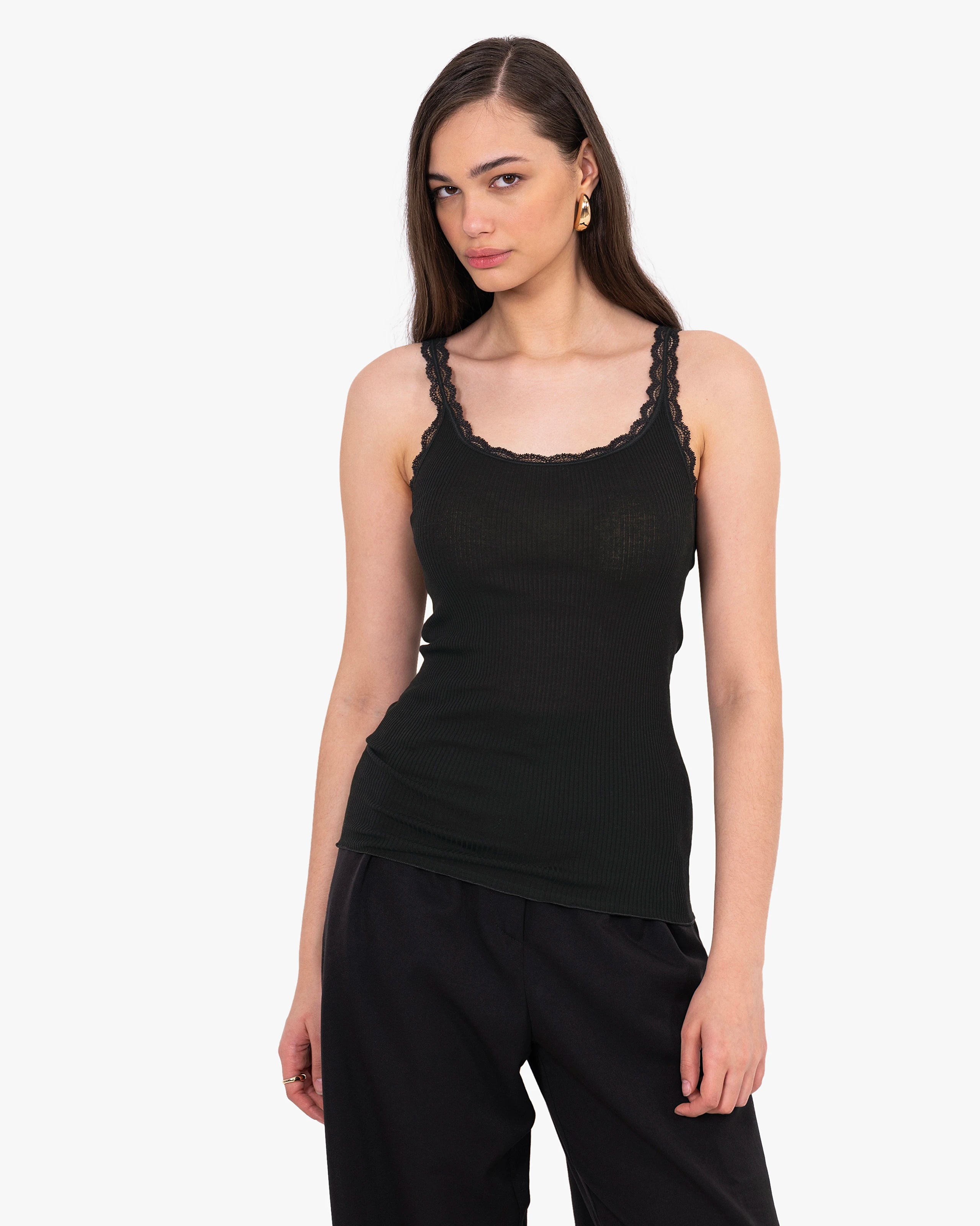 Pleated Lace Top - Black Cotone / Seta