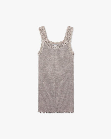 Pleated Lace Top - Walnut Merino / Seta
