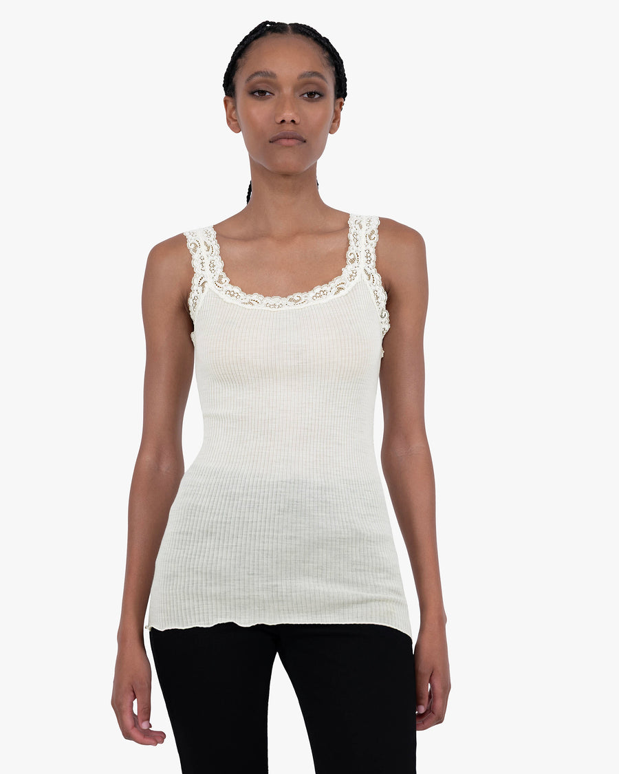 Pleated Lace Top - White Merino / Seta