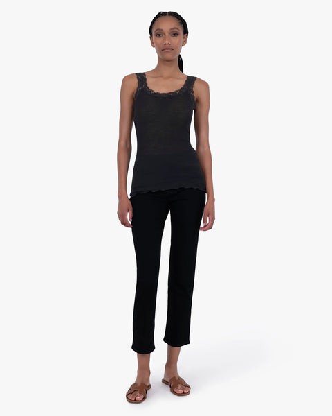 Wool-Silk Pleated Lace Top - Black | MaisonCashmere