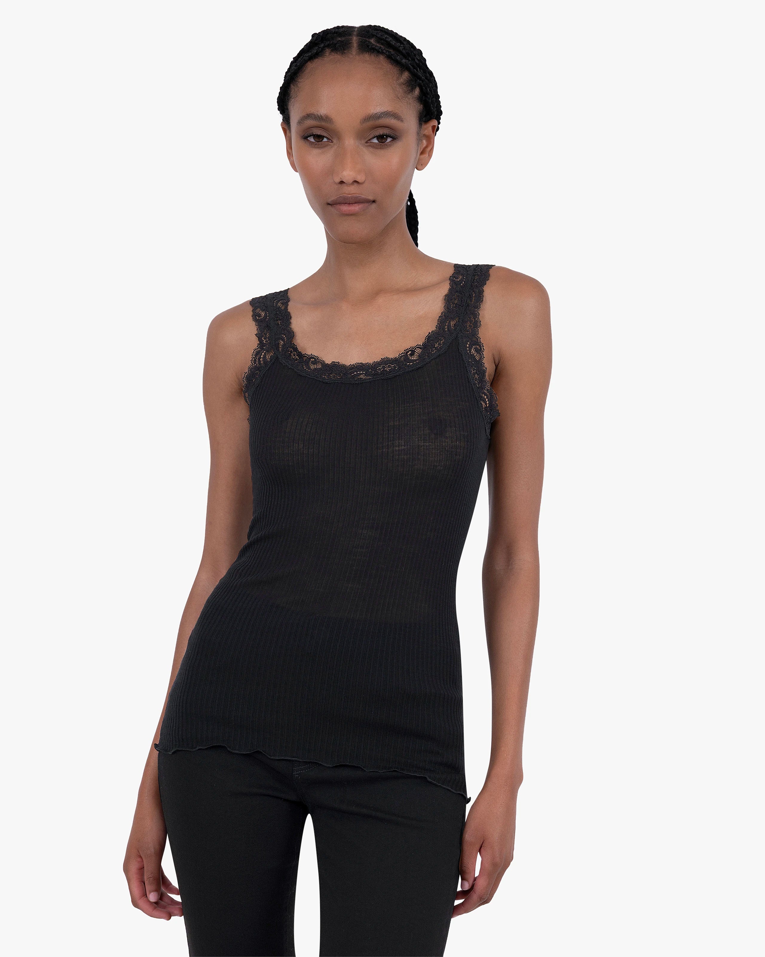 Pleated Lace Top - Black Merino / Seta