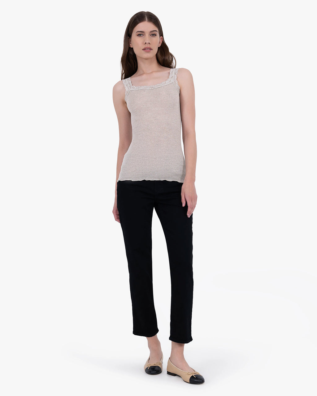 Pleated Lace Top - Walnut Merino / Seta