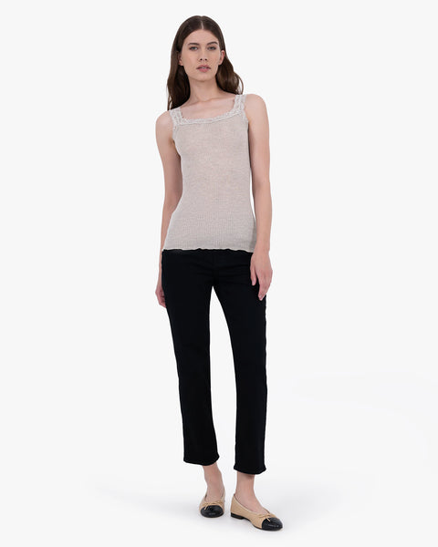 Pleated Lace Top - Walnut Merino / Seta