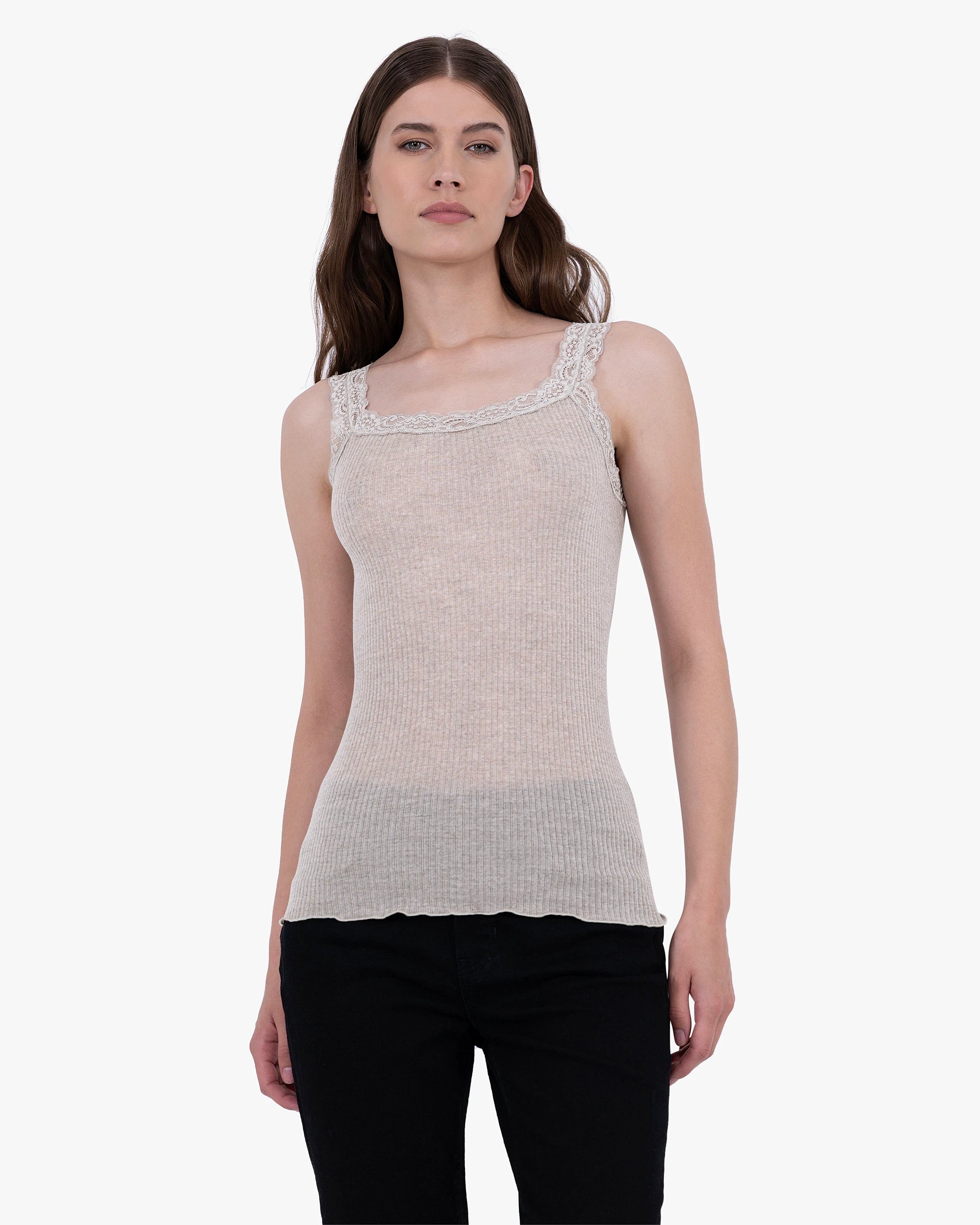 Pleated Lace Top - Walnut Merino / Seta