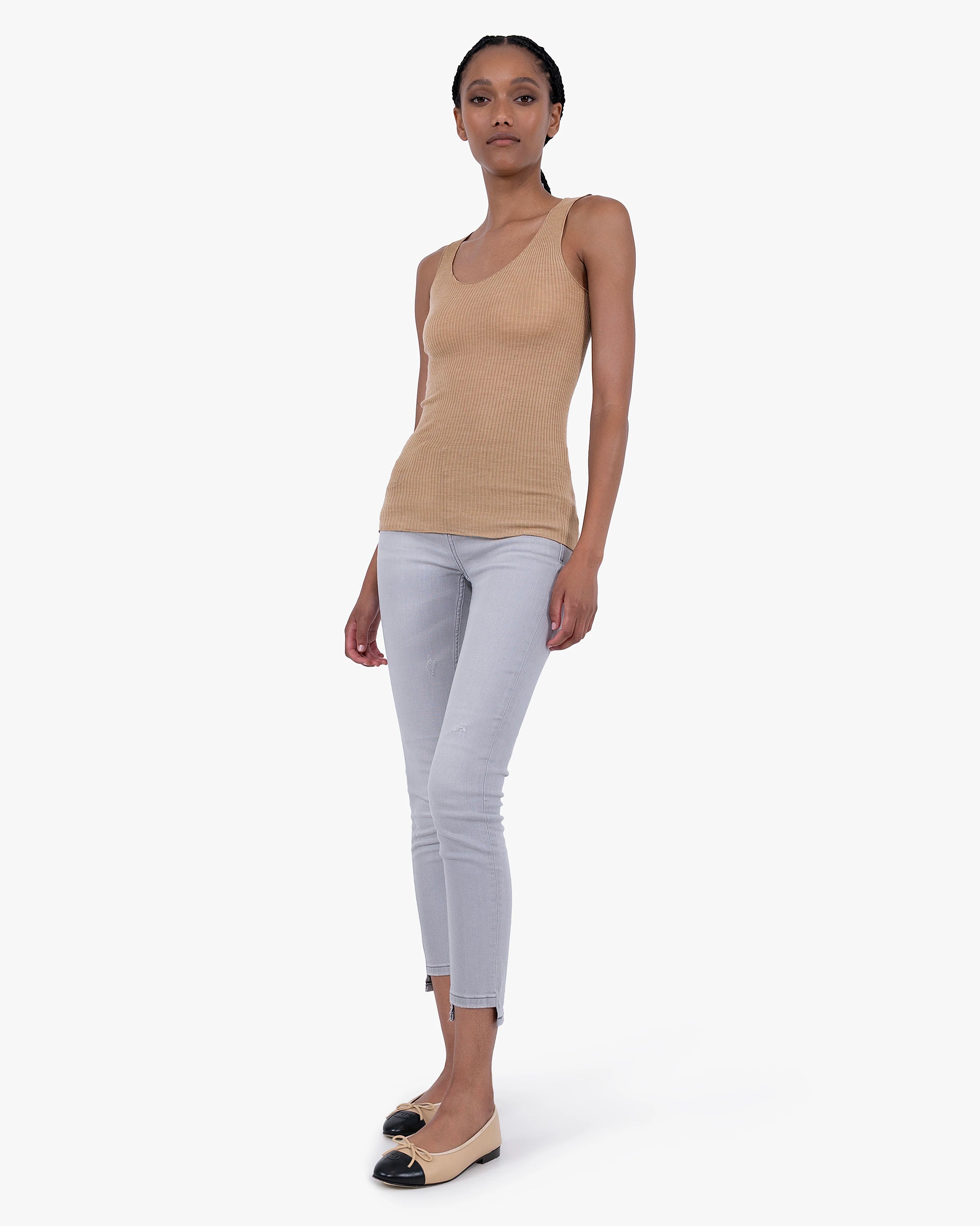 Tank Top Plissé - Camel Merino / Seta