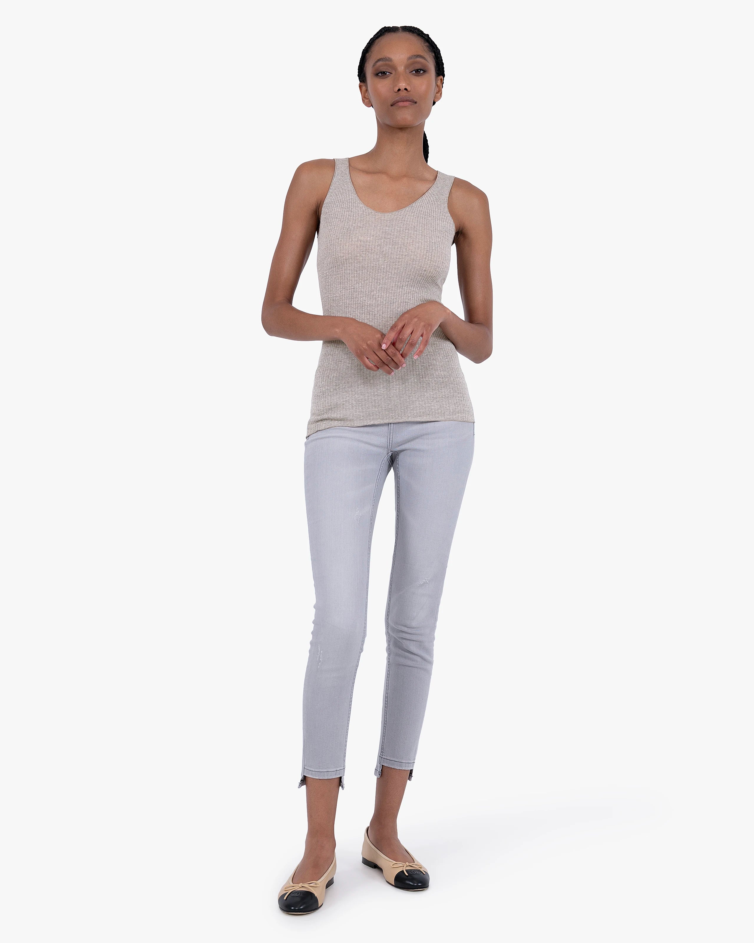 Tank Top Plissé - Walnut Merino / Seta