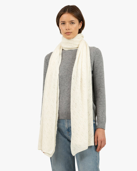 Pointelle Cashmere Maxi Scarf White MaisonCashmere