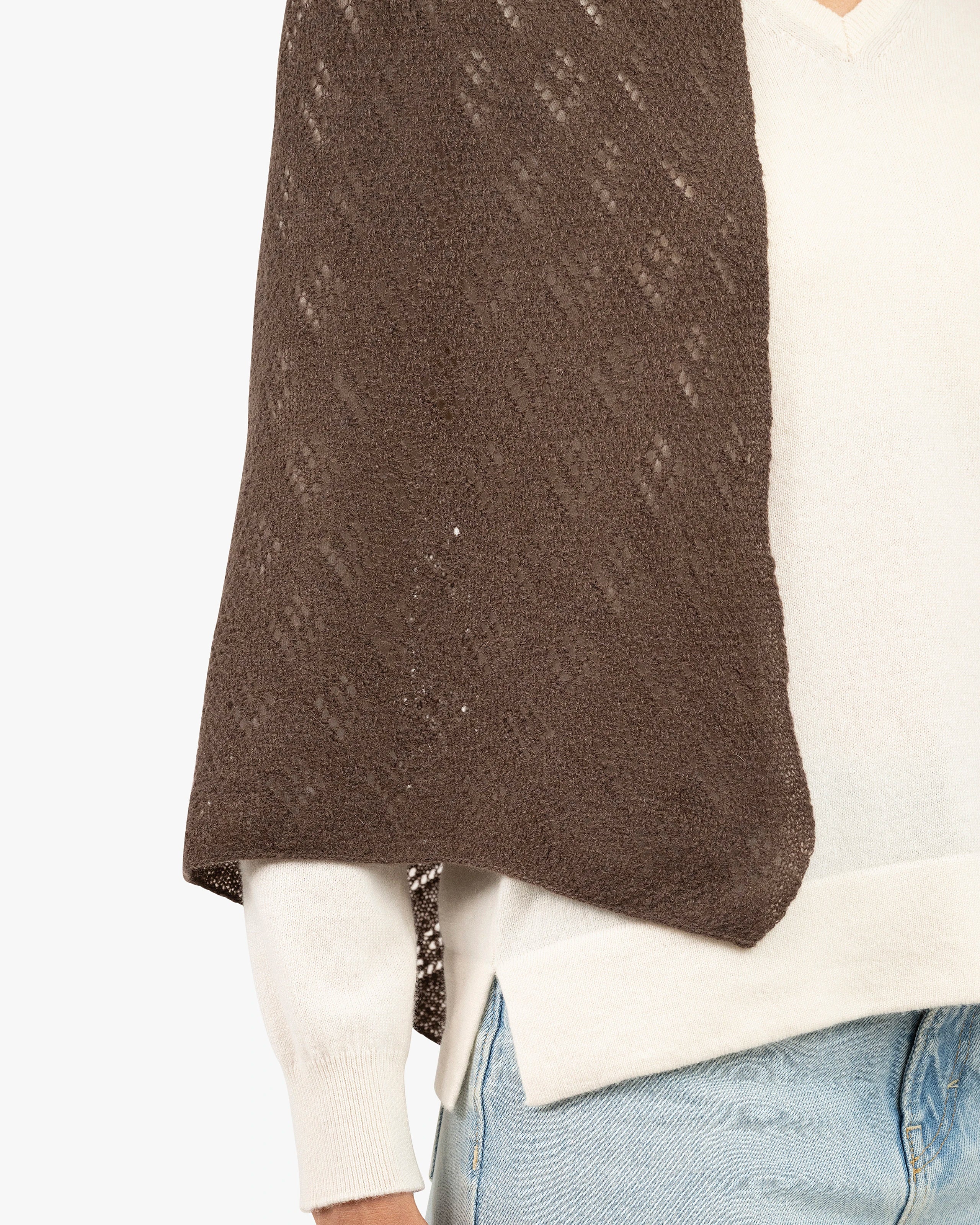 Pointelle Maxi Scarf - Brown Cashmere