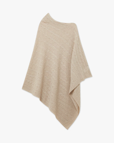 Cable Knit Essential Poncho - Beige Cashmere