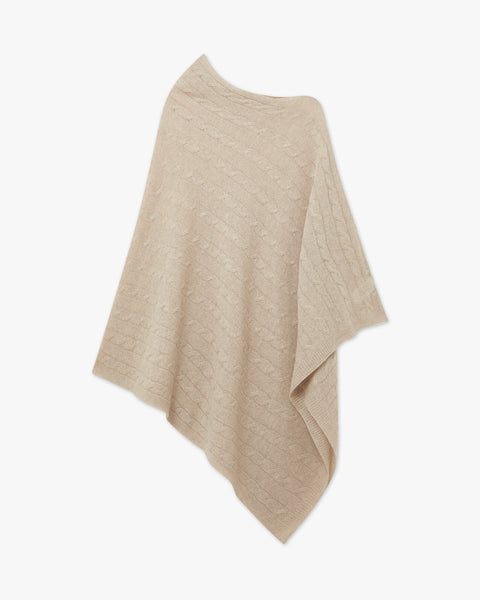 Cable Knit Essential Poncho - Beige Cashmere