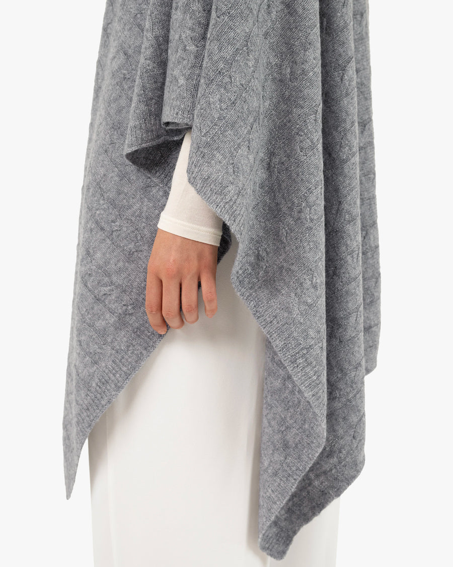 Cable Knit Essential Poncho - Medium Grey Cashmere