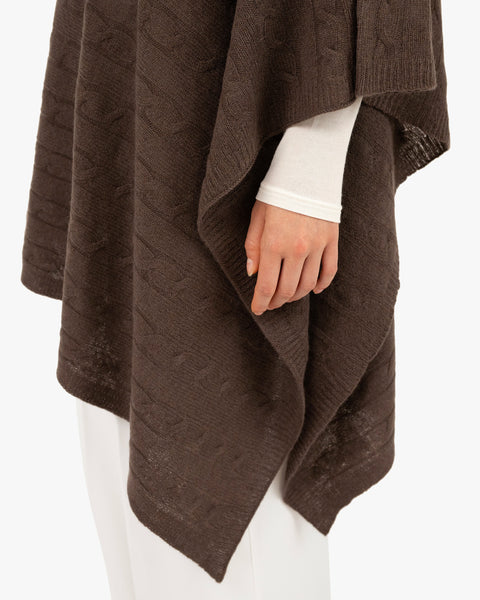 Cable Knit Essential Poncho - Brown Cashmere