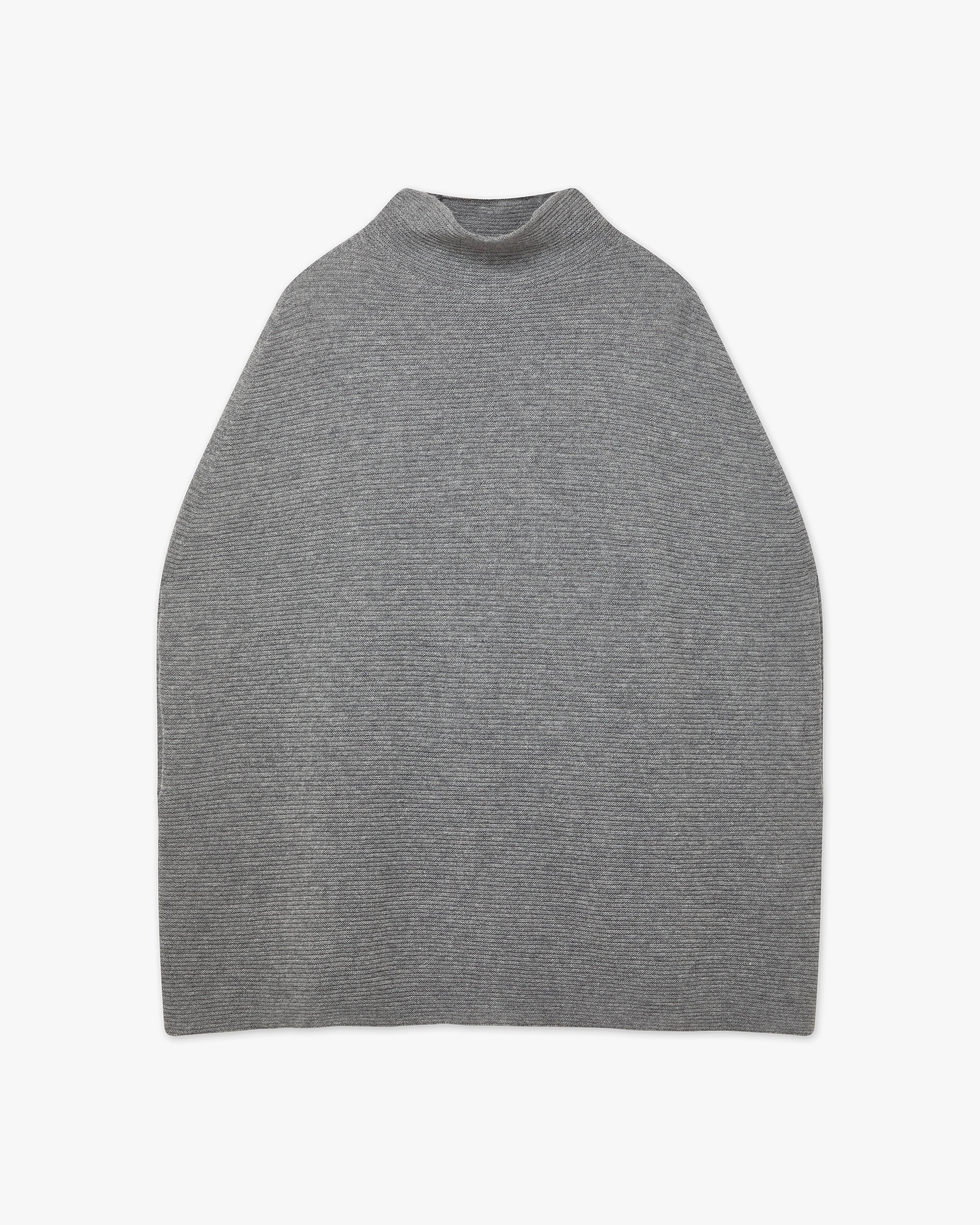 Mock Neck Cape Poncho - Medium Grey Cashmere