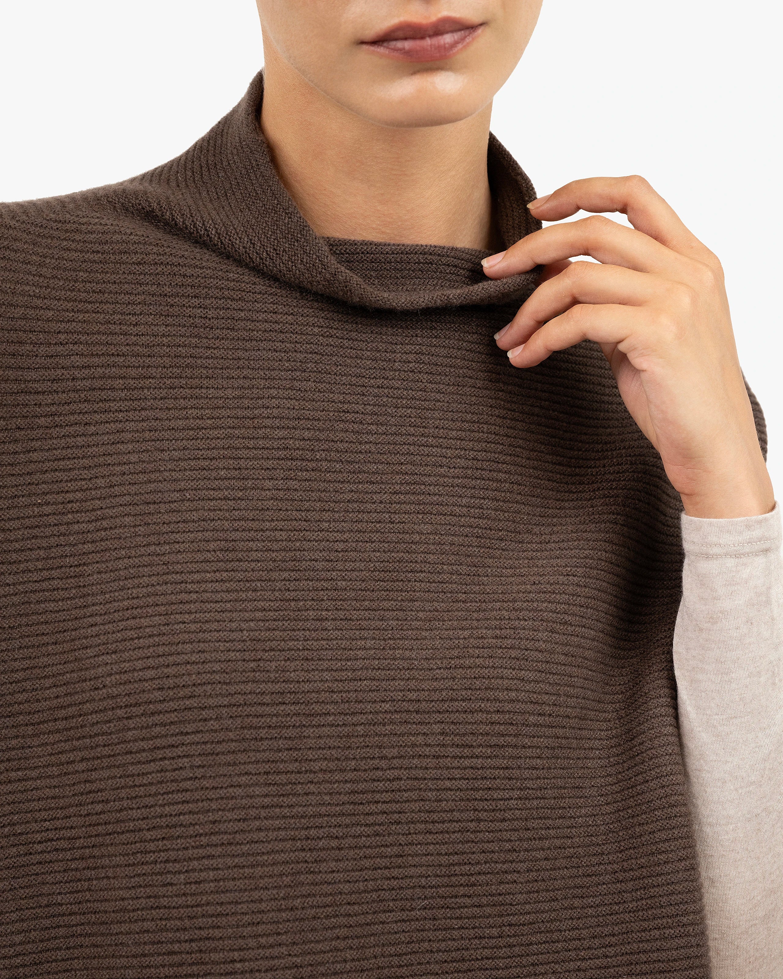 Mock Neck Cape Poncho - Brown Cashmere