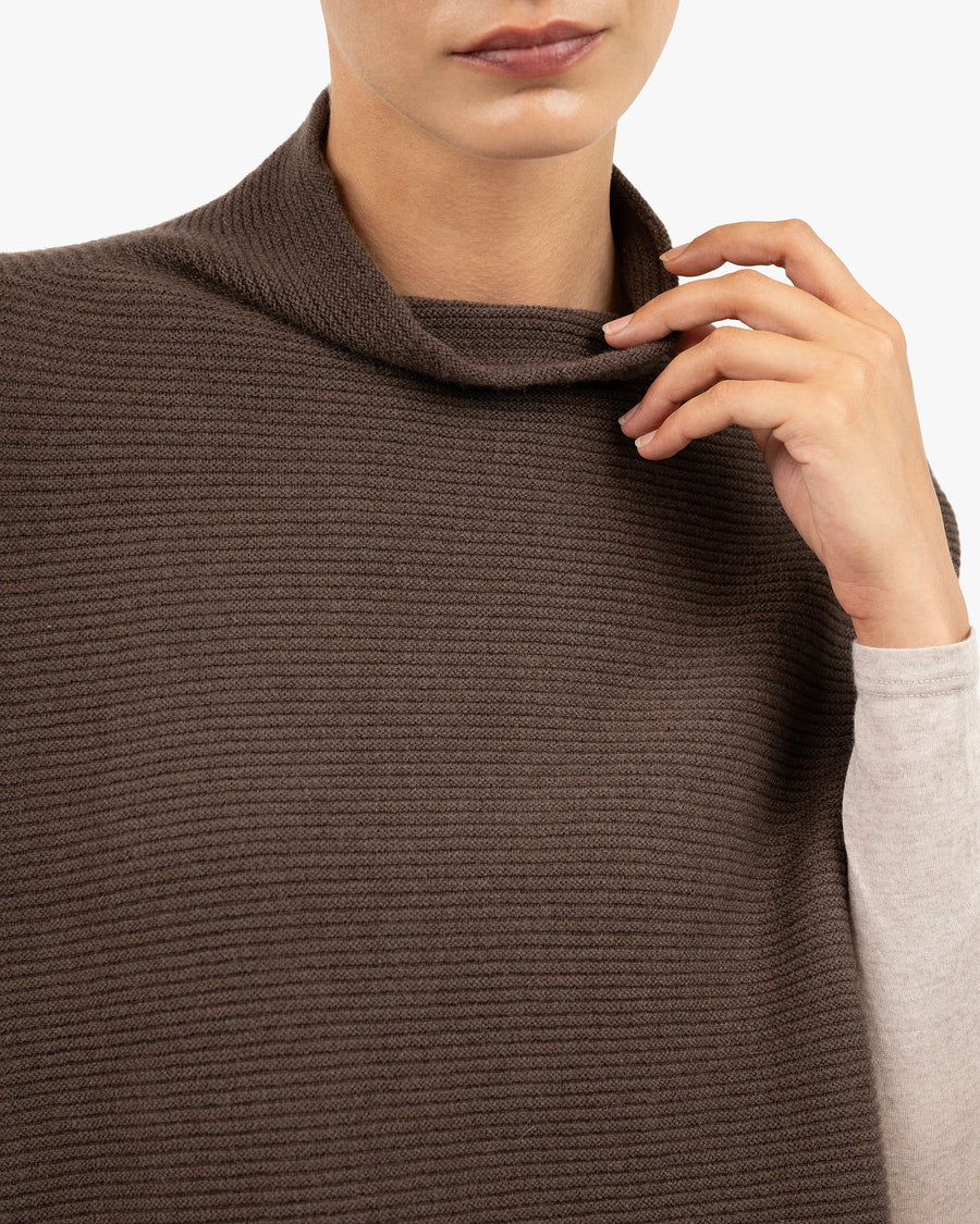 Mock Neck Cape Poncho - Brown Cashmere