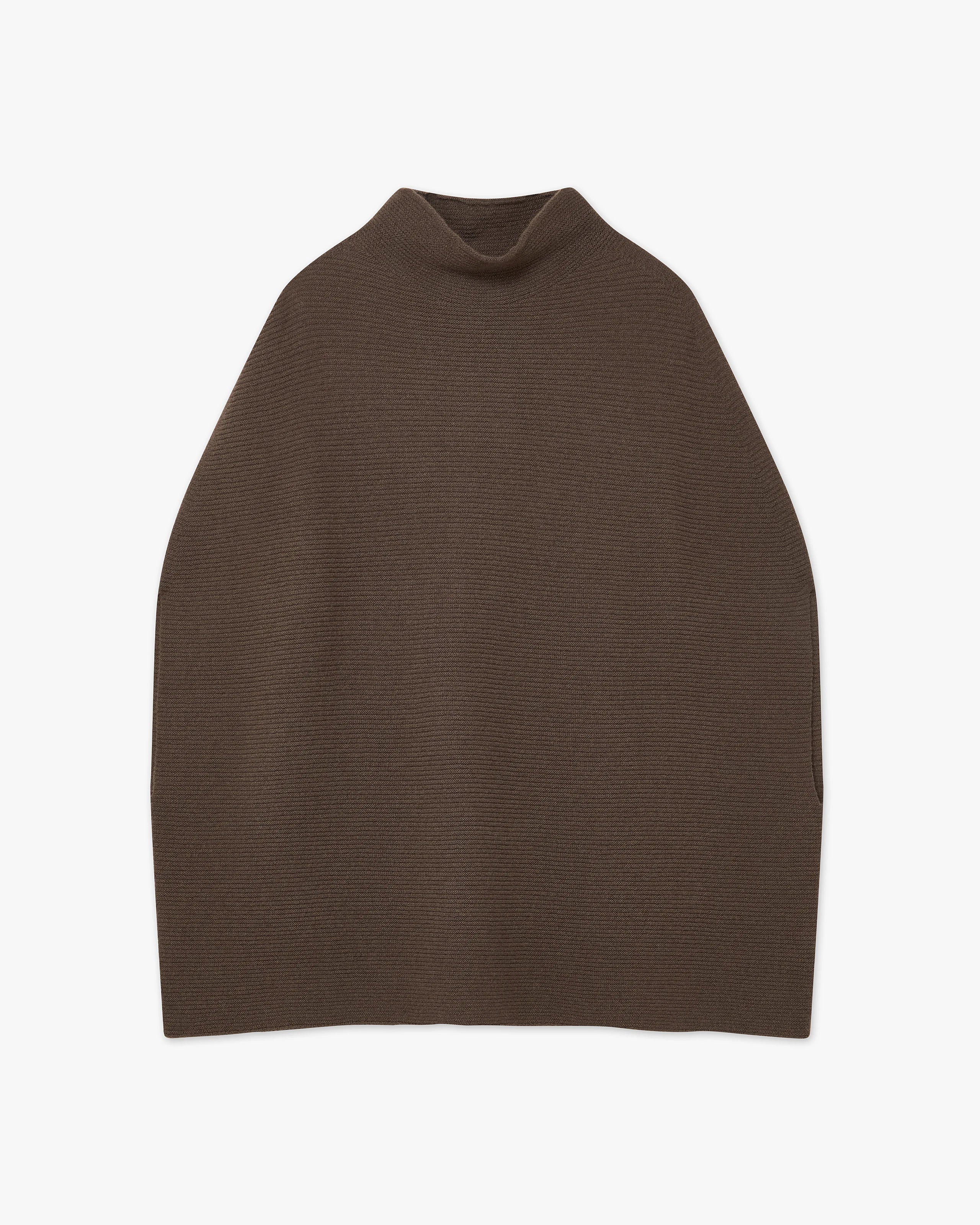 Mock Neck Cape Poncho - Brown Cashmere