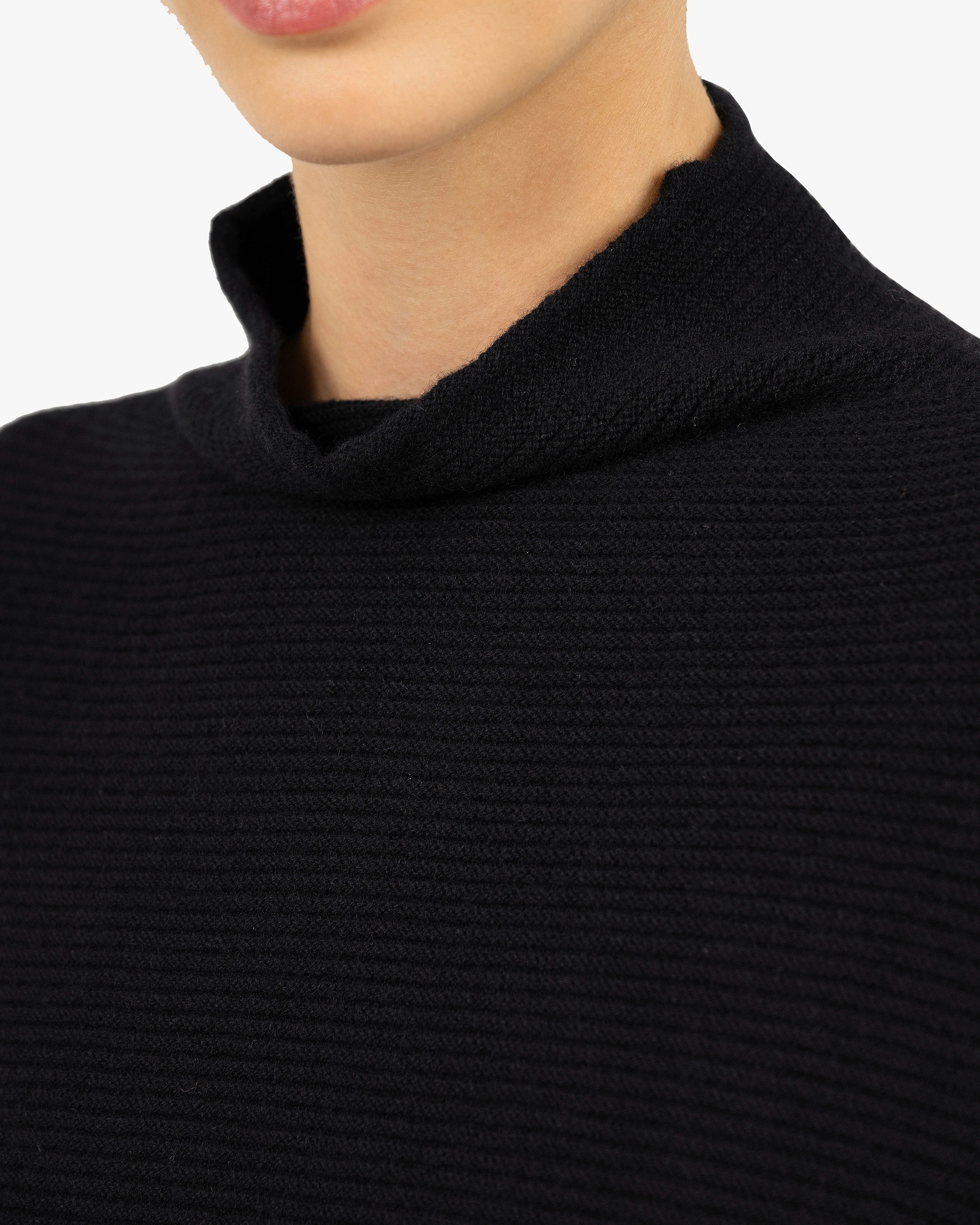 Mock Neck Cape Poncho - Black Cashmere
