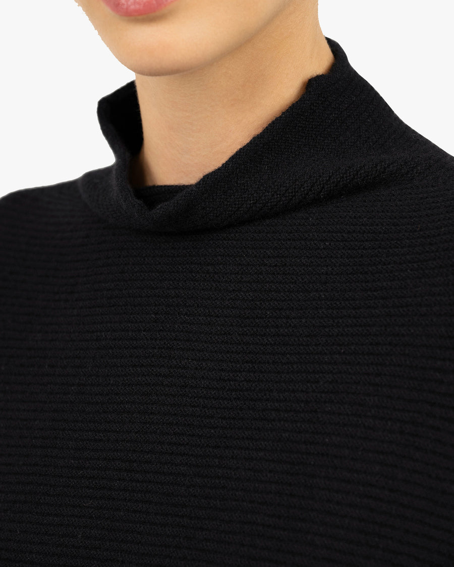 Mock Neck Cape Poncho - Black Cashmere