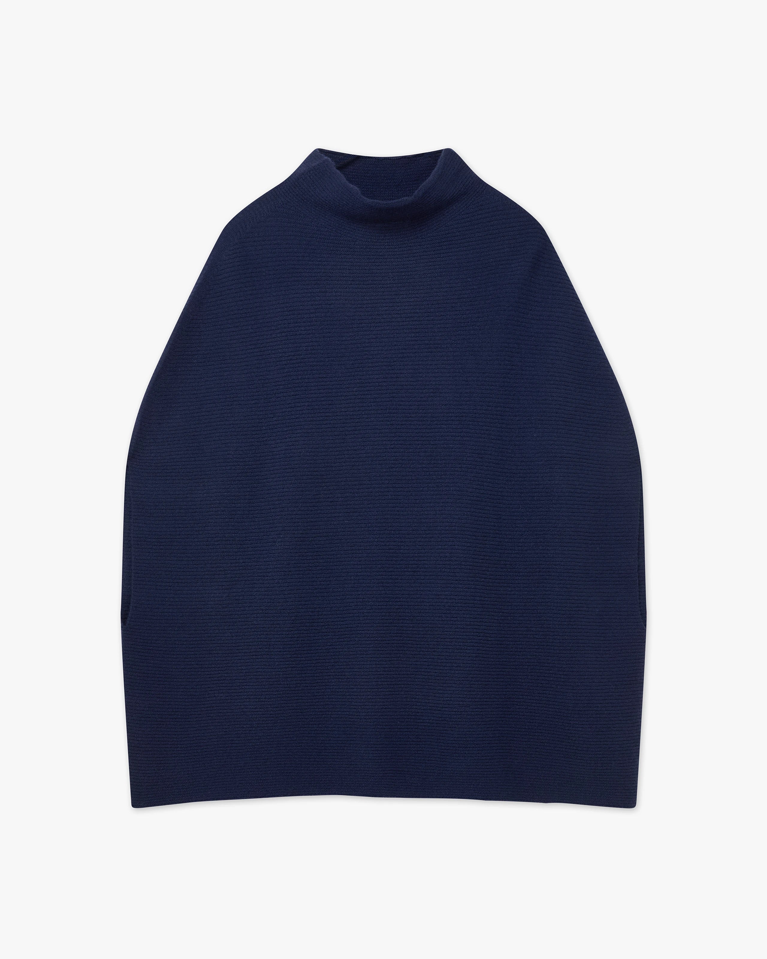 Mock Neck Cape Poncho - Blue Cashmere
