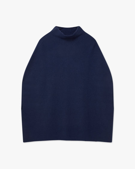 Mock Neck Cape Poncho - Blue Cashmere