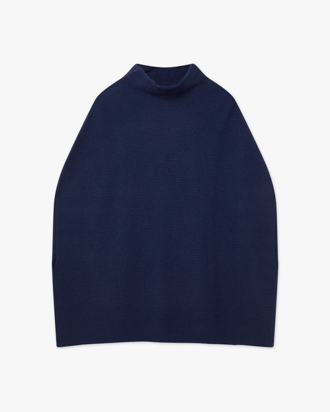 Mock Neck Cape Poncho - Blue Cashmere
