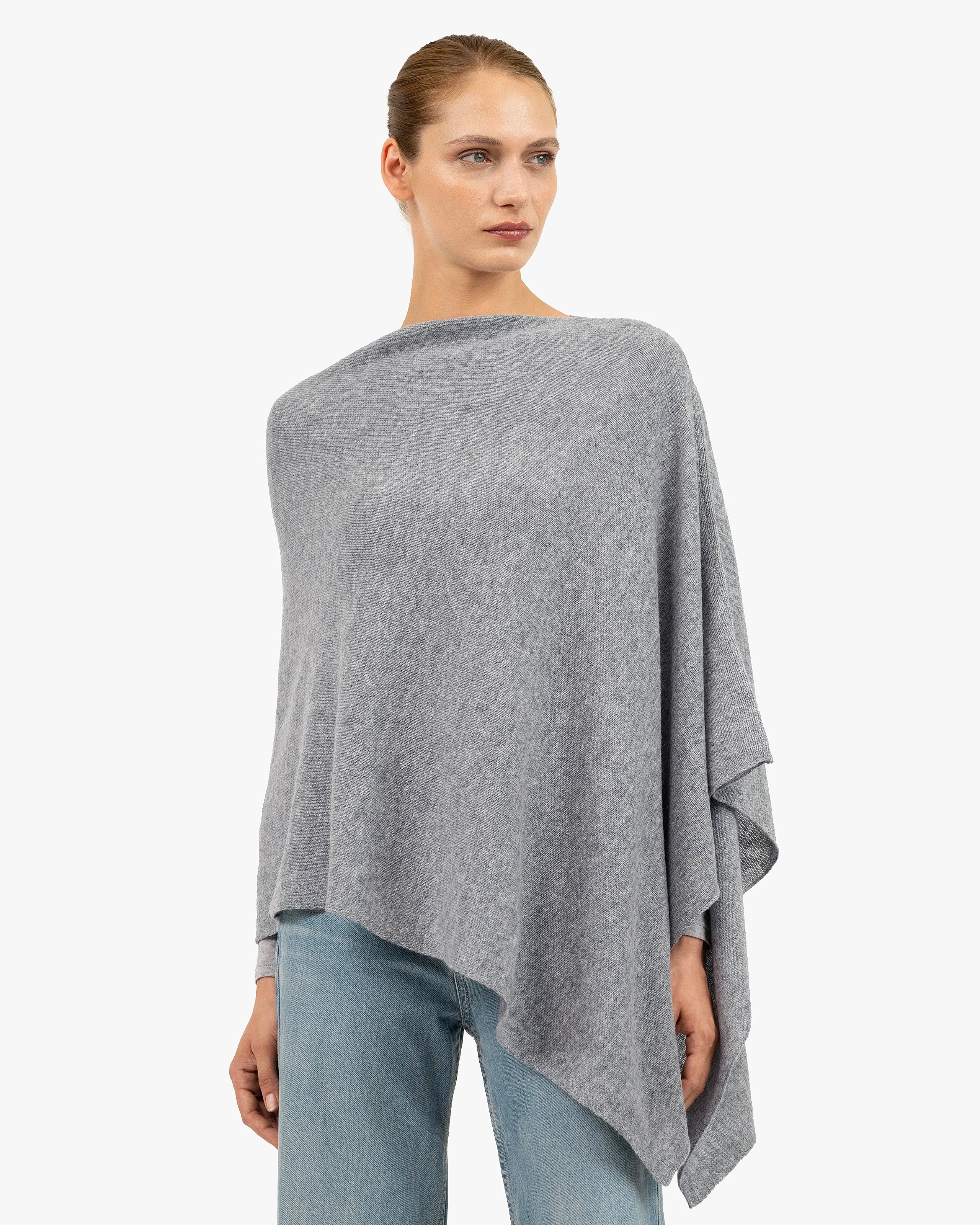 Essential Cashmere Poncho - Medium Grey