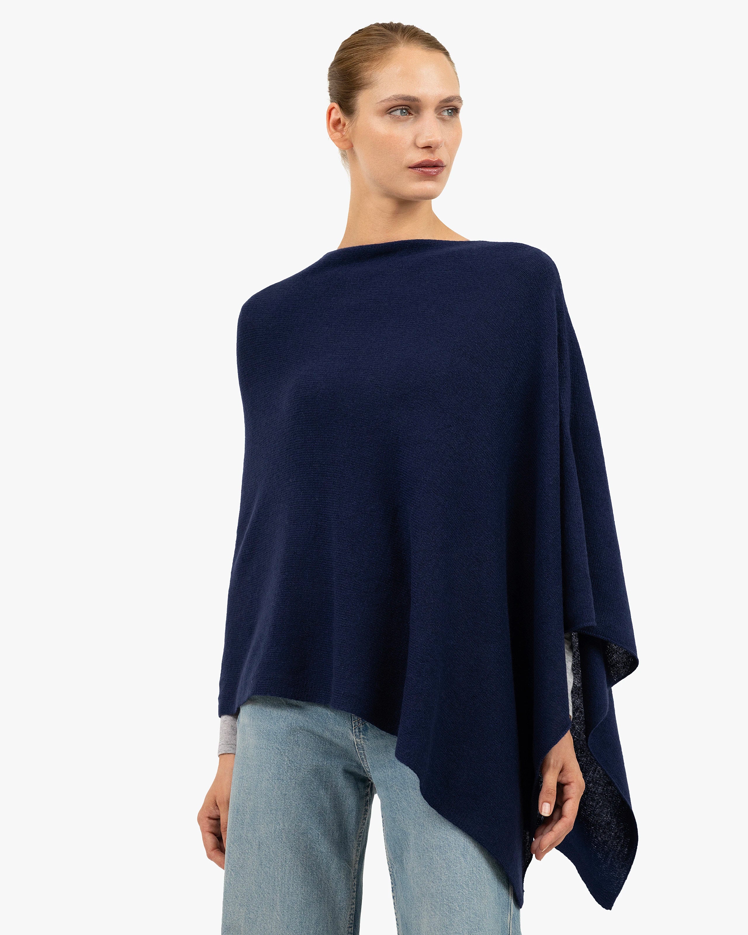 Essential Cashmere Poncho - Blue