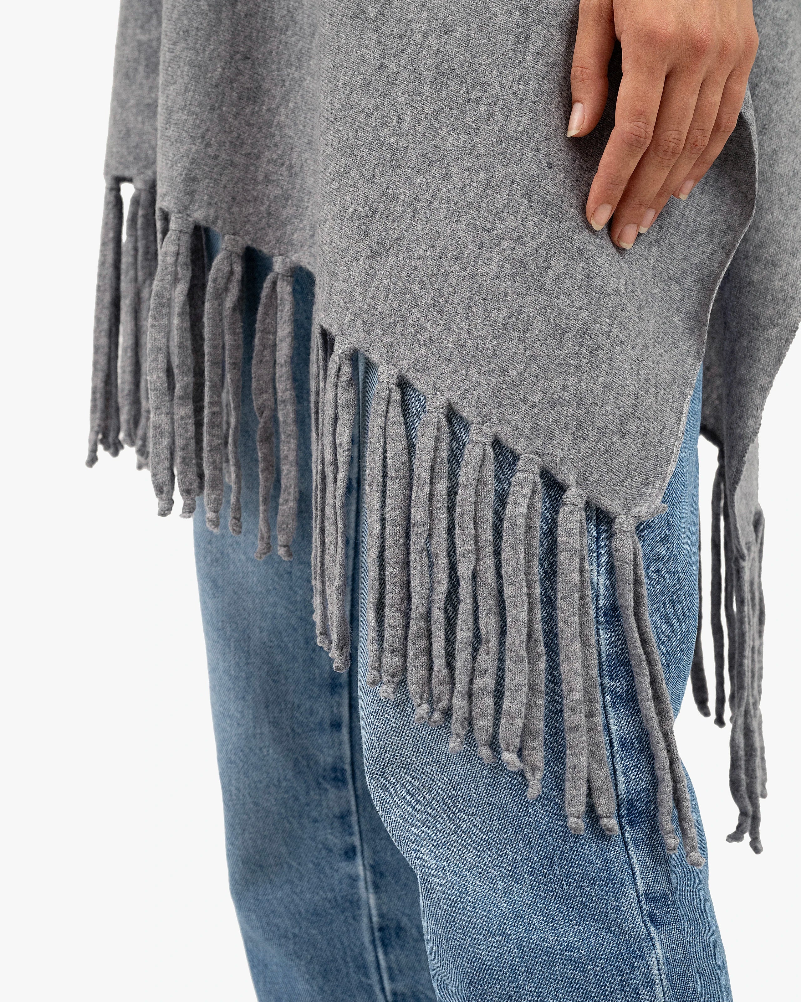 Poncho with Fringes - Medium Grey Cashmere