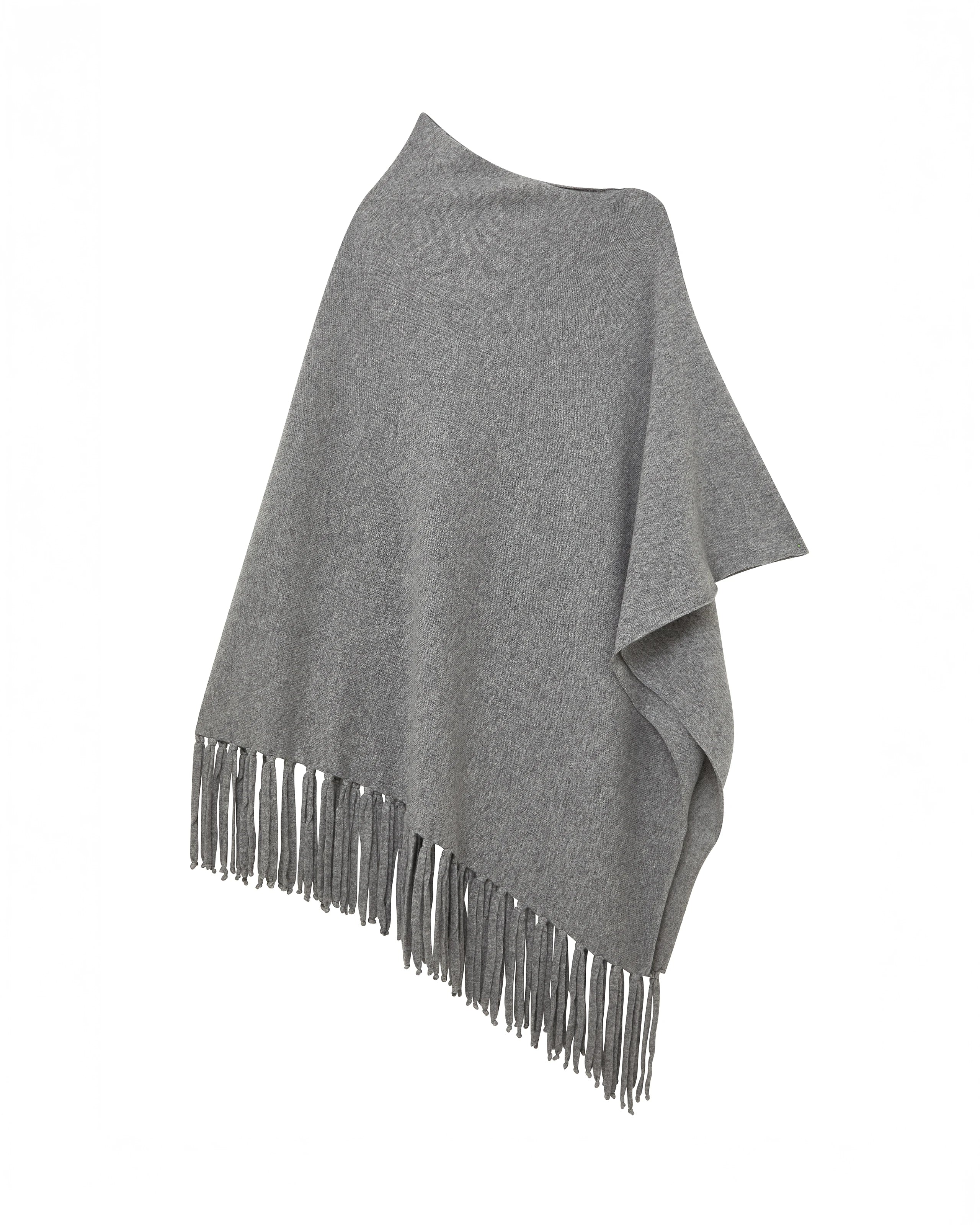 Poncho with Fringes - Medium Grey Cashmere