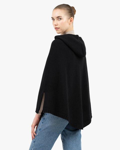 Hoodie Poncho - Black Cashmere