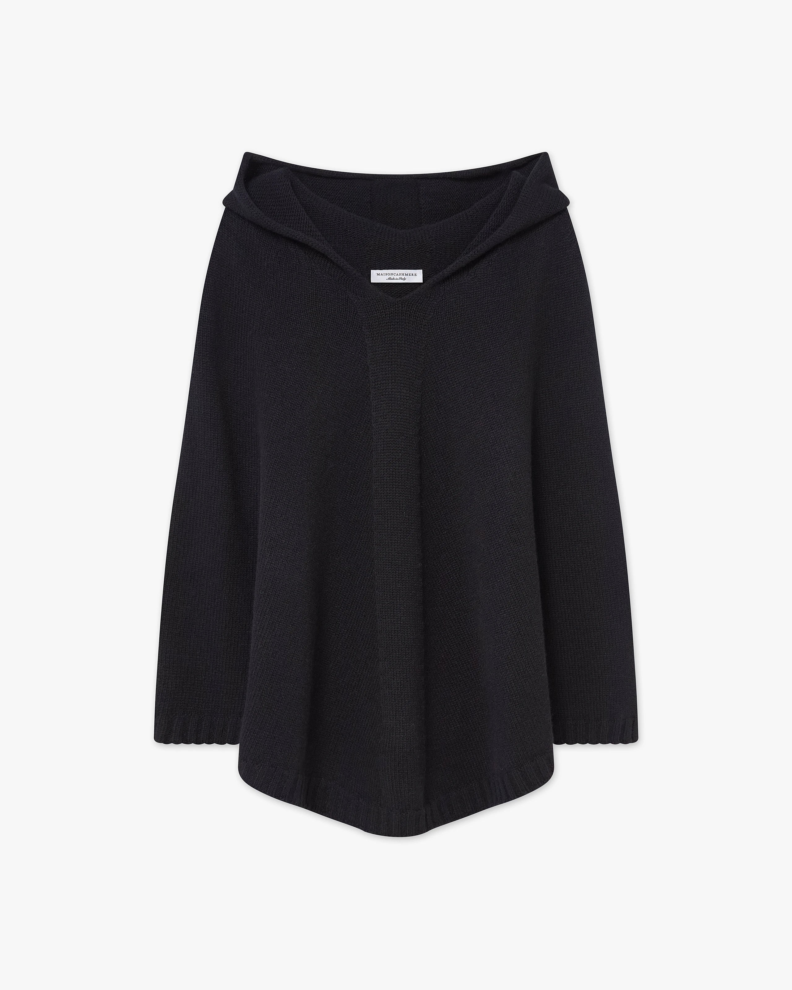 Hoodie Poncho - Black Cashmere