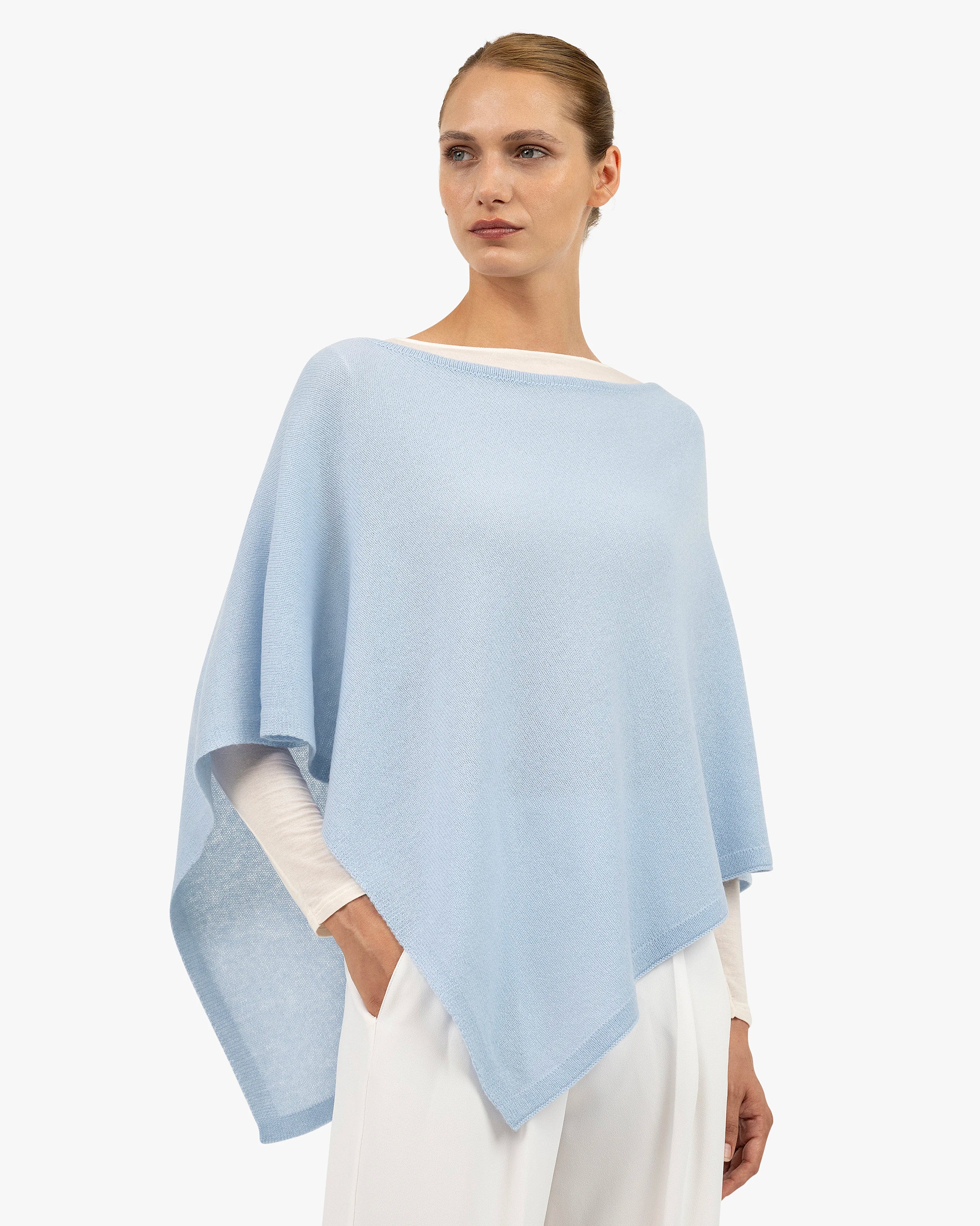 Ostuni Cashmere Poncho - Light Blue