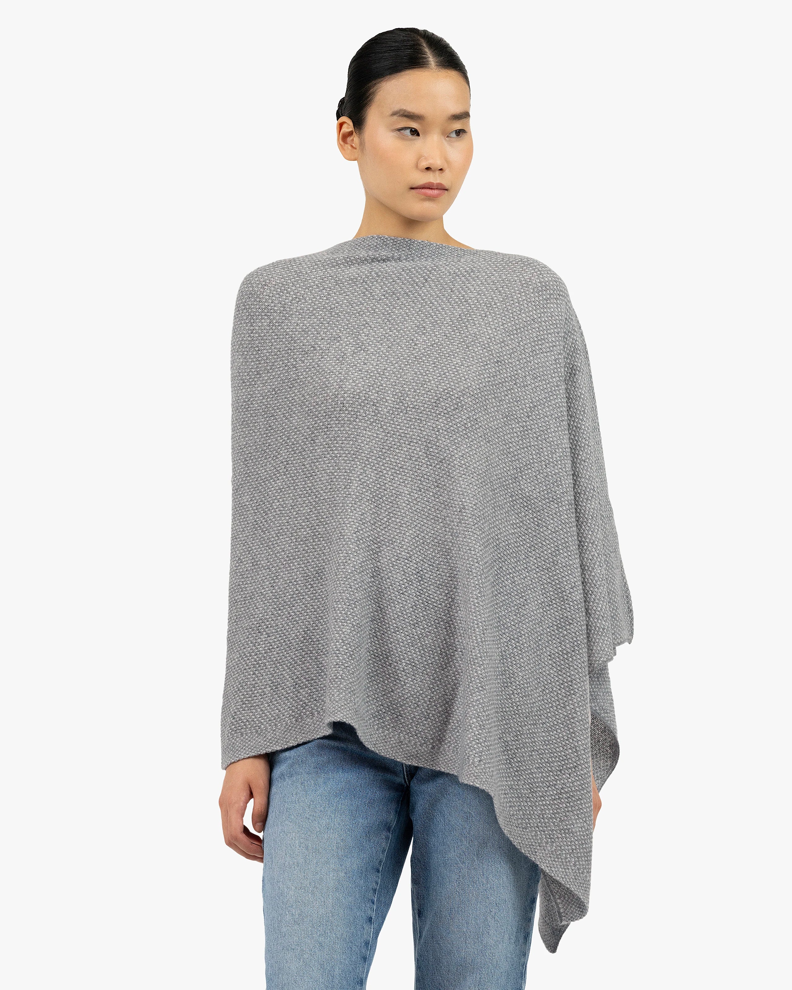 Two-Tone Cashmere Poncho - Medium Grey