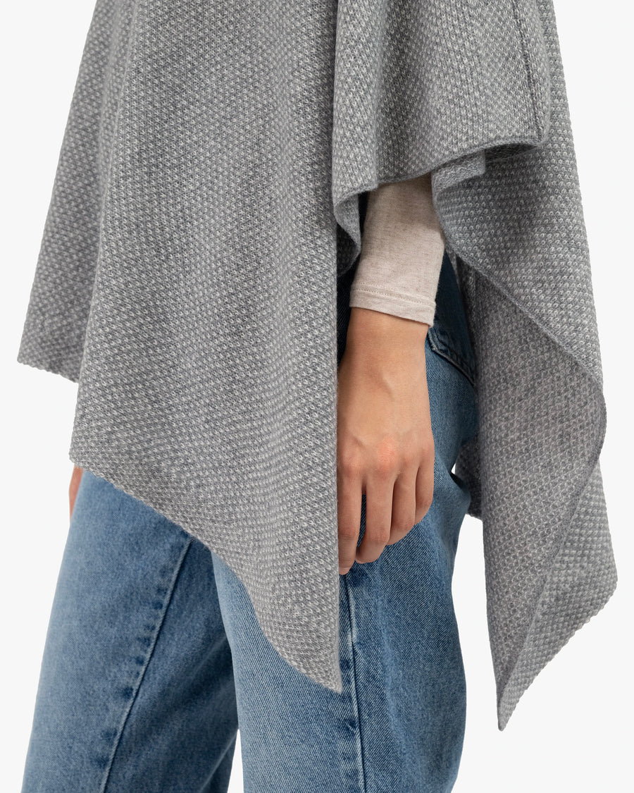 Two-Tone Poncho - Medium Grey Cashmere