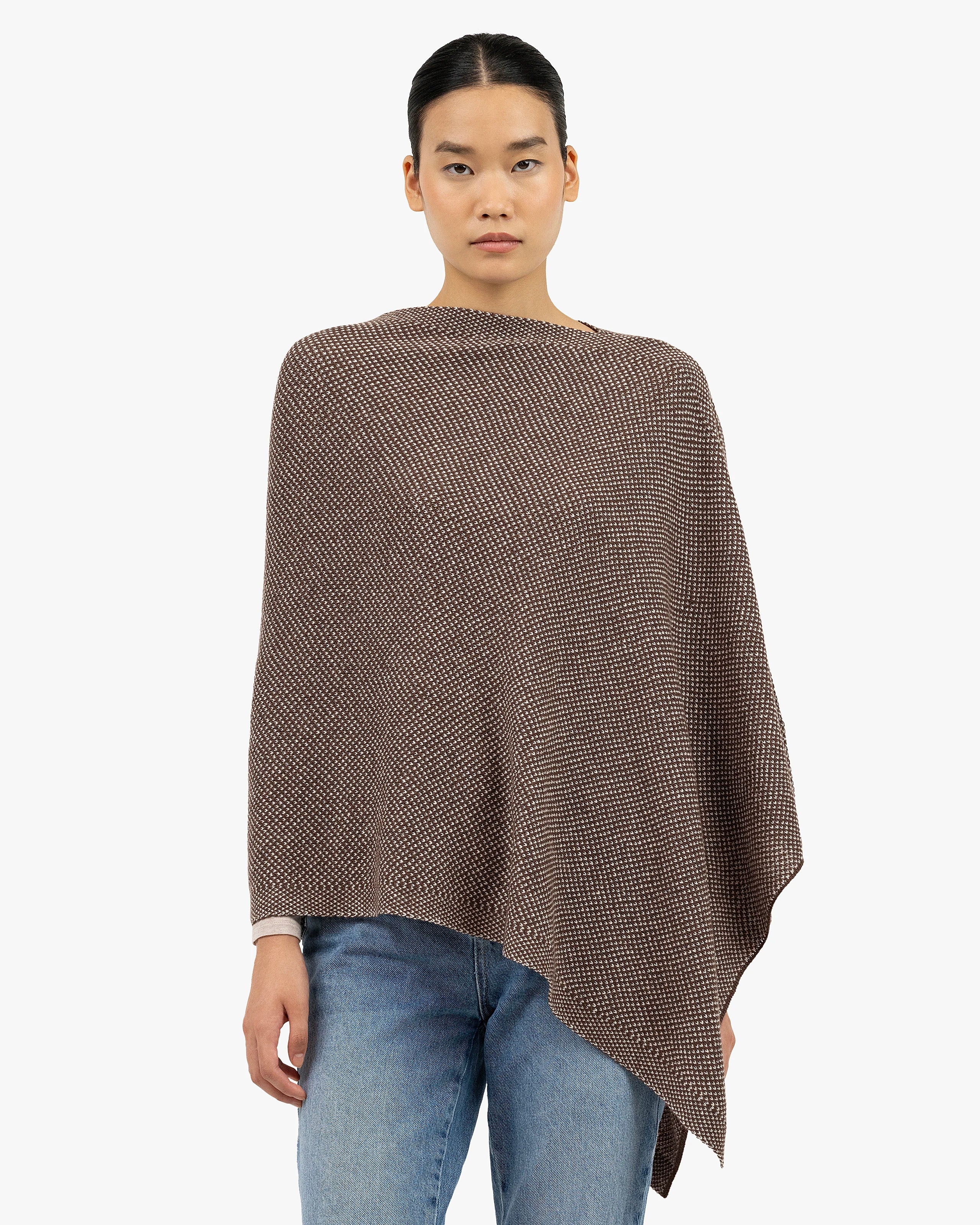 Two-Tone Cashmere Poncho - Brown