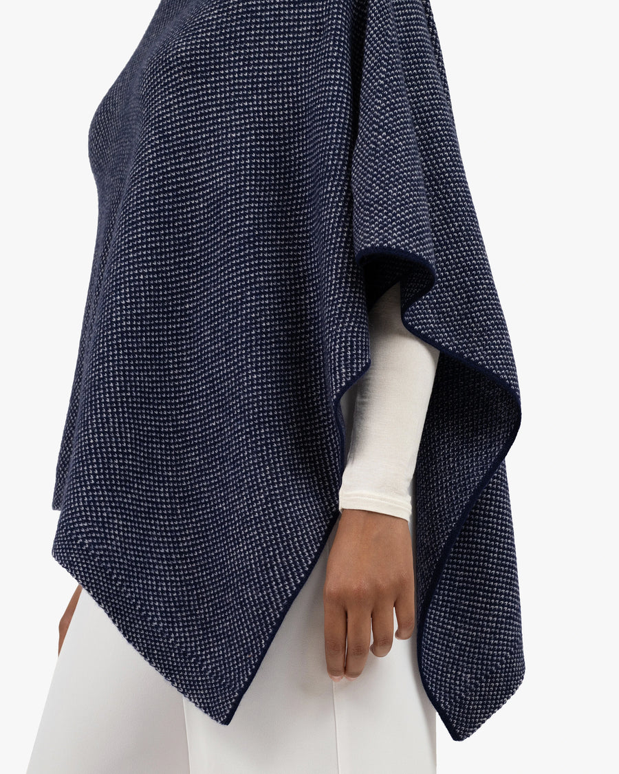 Two-Tone Poncho - Blue Cashmere