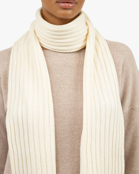 Women's Ribbed Scarf - White Cashmere
