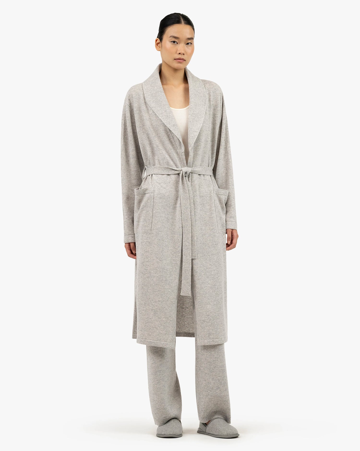 Peignoir Lorien Cachemire Femme Gris Clair MaisonCashmere