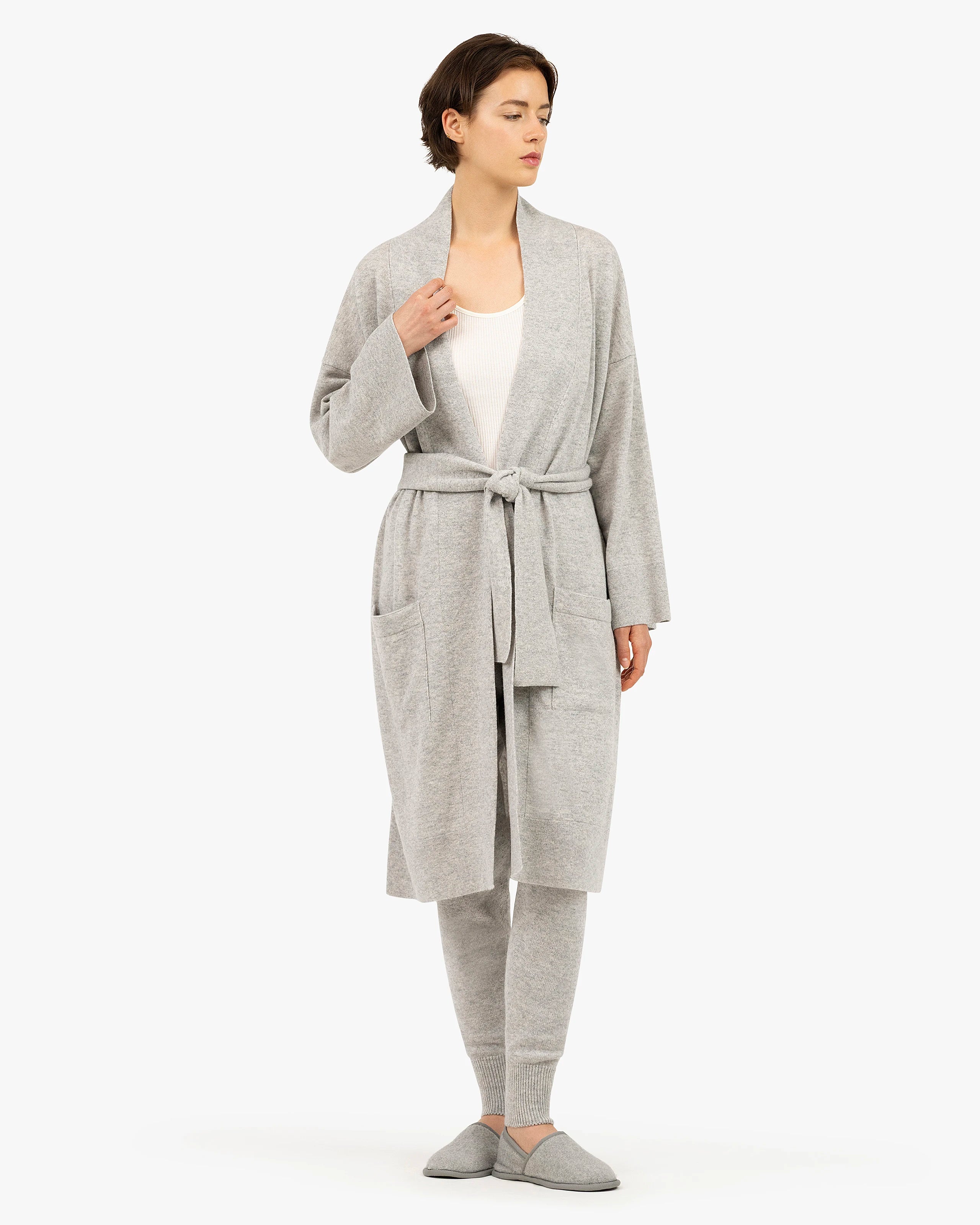 Women's Théa Cashmere Lounge Robe - Light Grey | MaisonCashmere