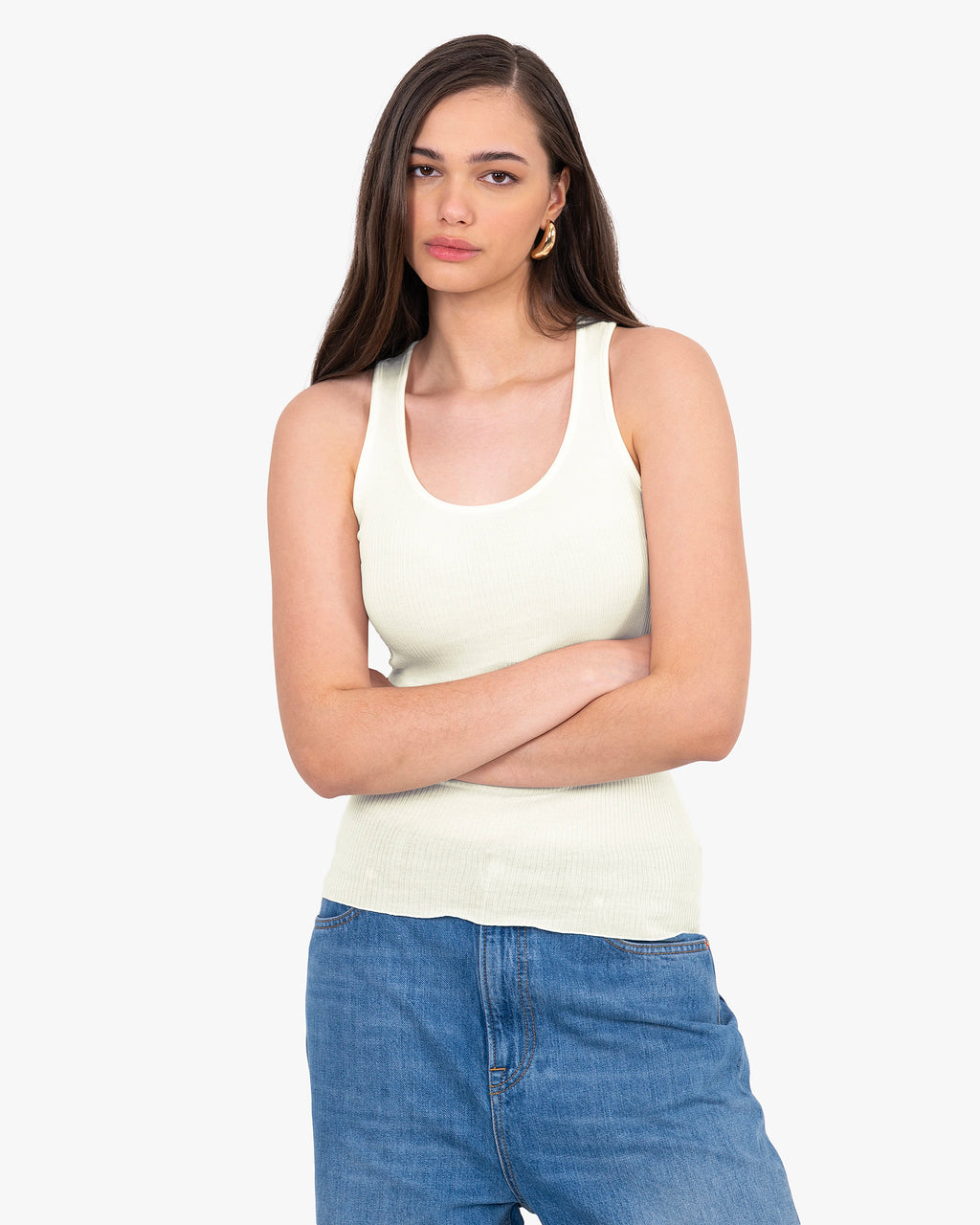 Scoop Neck Pleated Top - White Cotone / Seta
