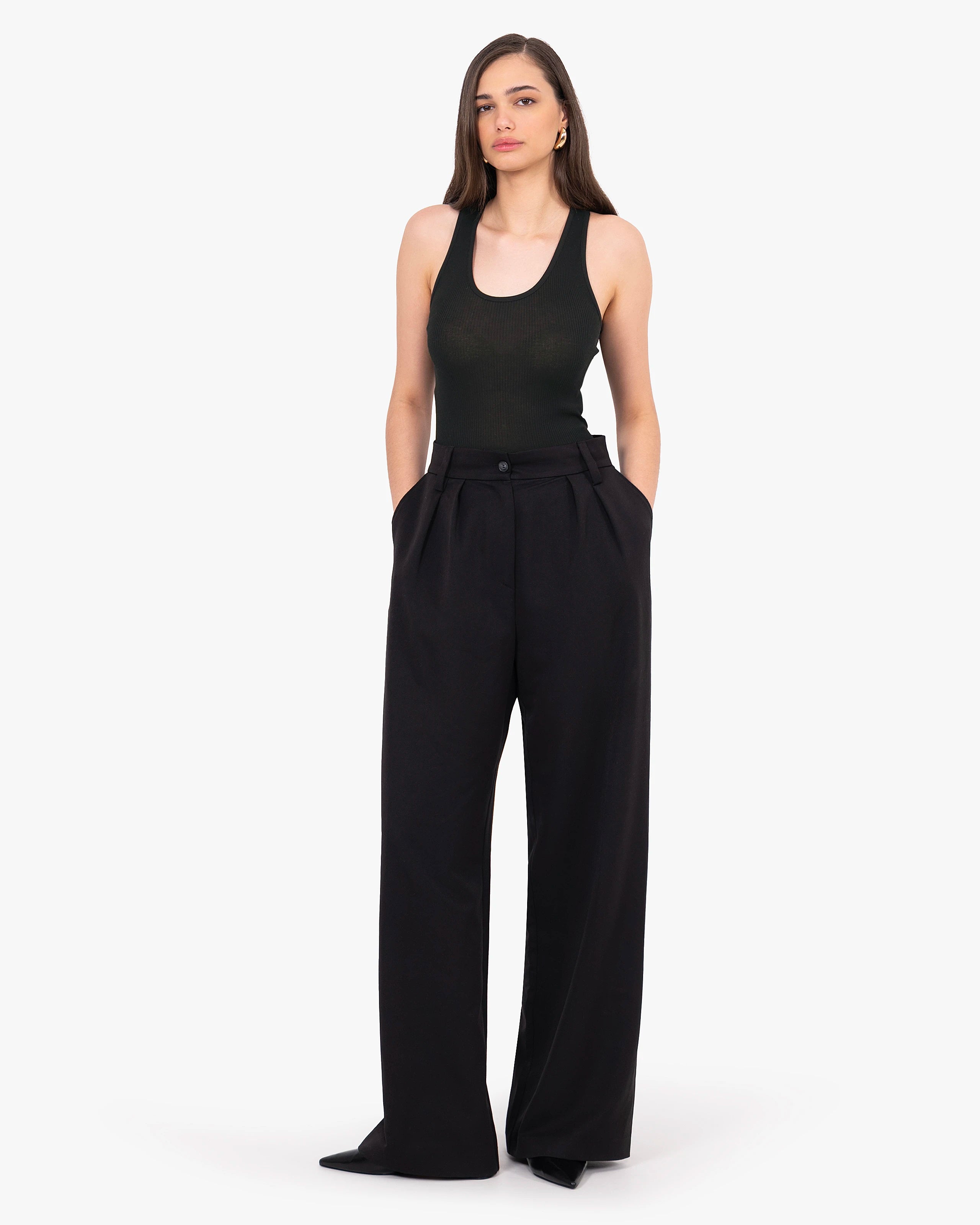 Scoop Neck Pleated Top - Black Cotone / Seta