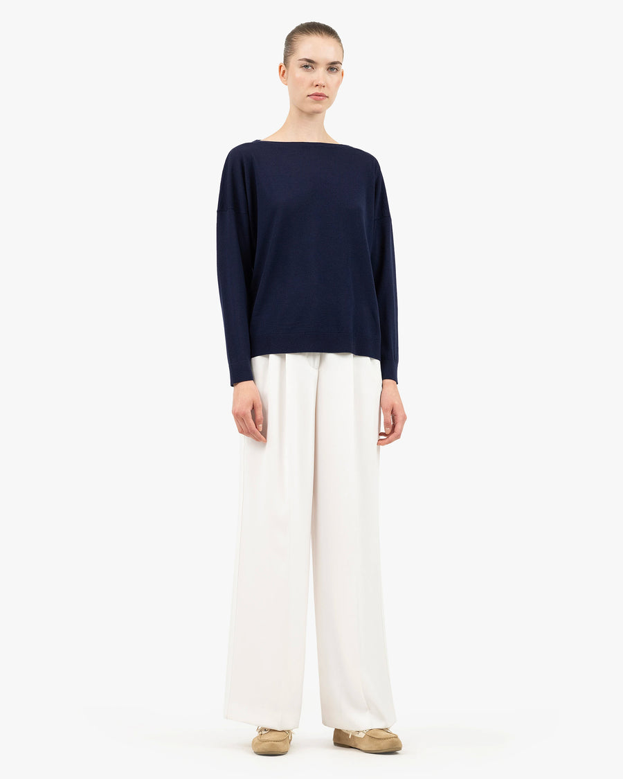 Seraphine Boat Neck Sweater - Blue Merino Superfine